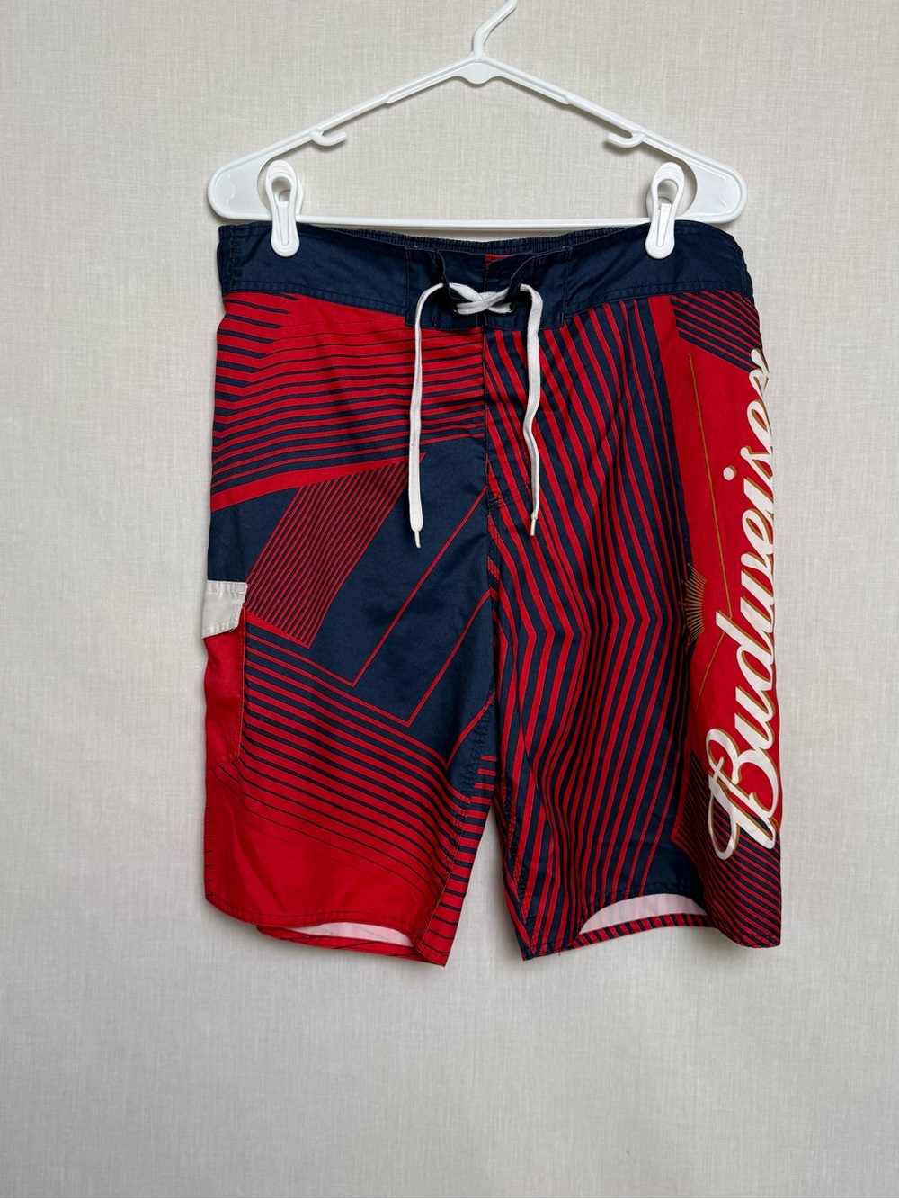 Budweiser Mens Medium Board Shorts Swim Trunks Red Blue Beer Logo Surf